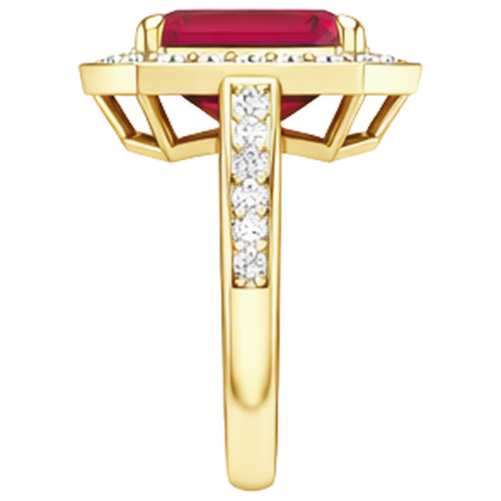 4.75 Ct Red Emerald Cut Ruby And Natural Earth Mined Diamond Wedding Ring Yellow Gold