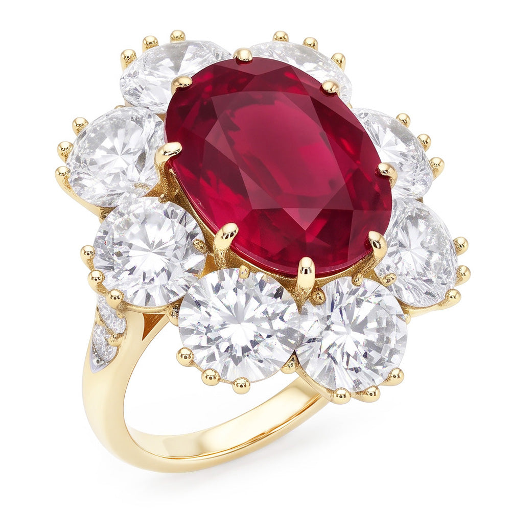4.75 Ct Red Sapphire With Natural Earth Mined Diamonds Wedding Ring White Gold 14K