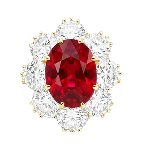 4.75 Ct Ruby With Natural Earth Mined Diamonds Ring Yellow Gold 14K