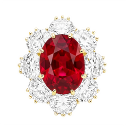 4.75 Ct Ruby With Natural Earth Mined Diamonds Ring Yellow Gold 14K