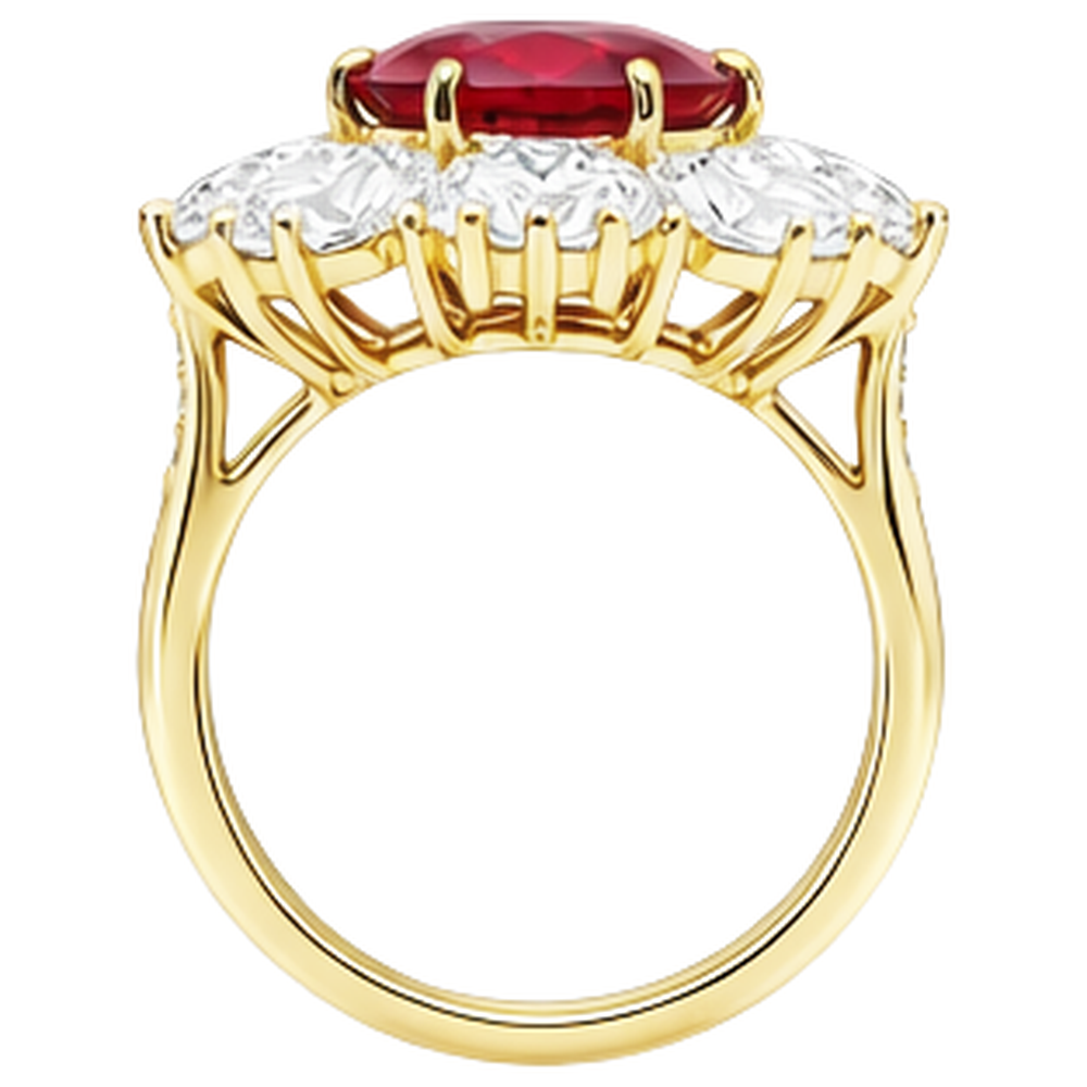 4.75 Ct Ruby With Natural Earth Mined Diamonds Ring Yellow Gold 14K