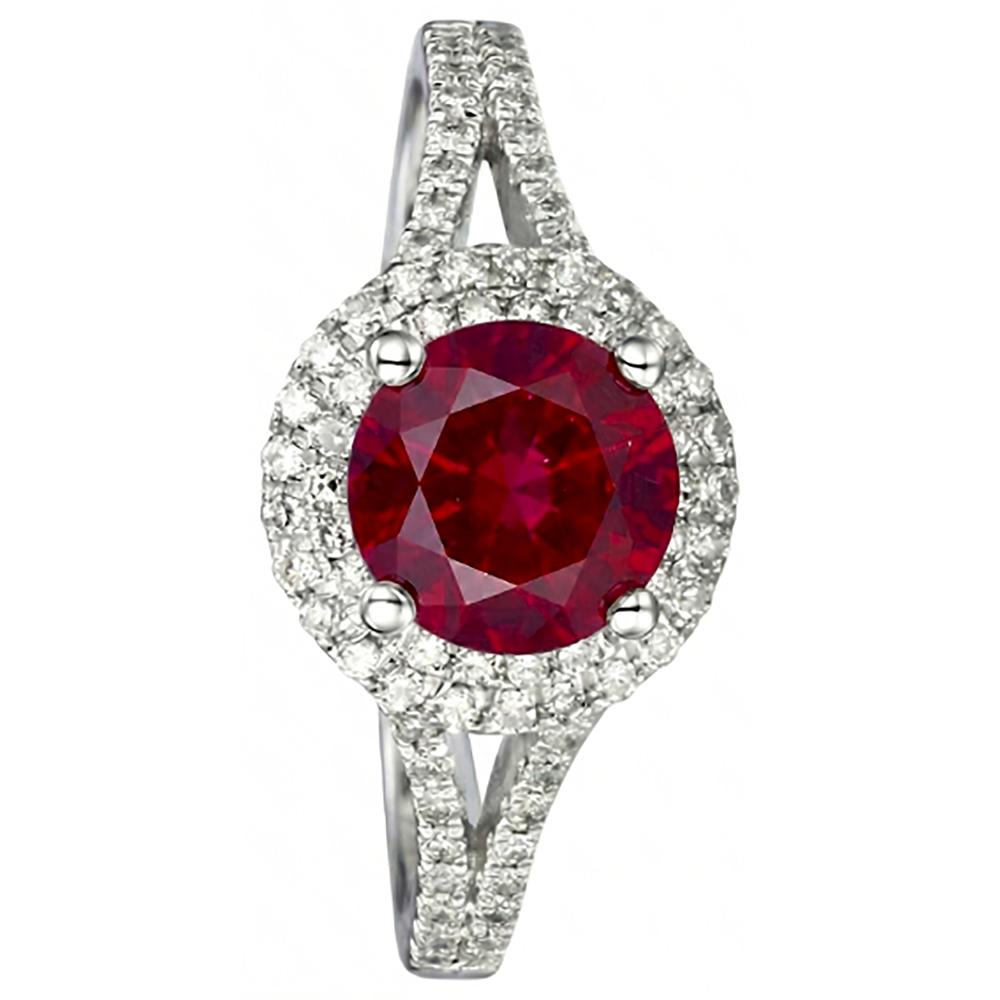 natural round ruby 4.80ct ring close up detail