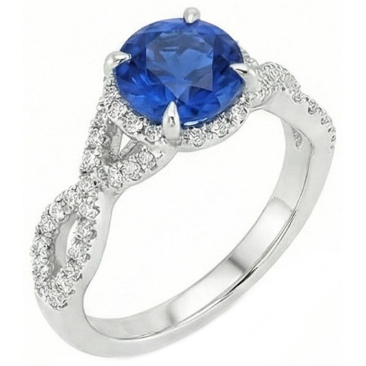 4.85 Ct Sri Lanka Blue Sapphire Halo Natural Earth Mined DIAMOND ( NOT LAB GROWN )s Ring White Gold