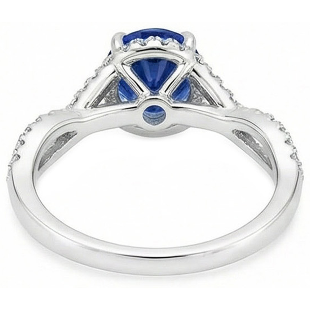 4.85 Ct Sri Lanka Blue Sapphire Halo Natural Earth Mined DIAMOND ( NOT LAB GROWN )s Ring White Gold