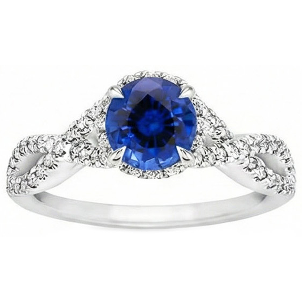 4.85 Ct Sri Lanka Blue Sapphire Halo Natural Earth Mined DIAMOND ( NOT LAB GROWN )s Ring White Gold
