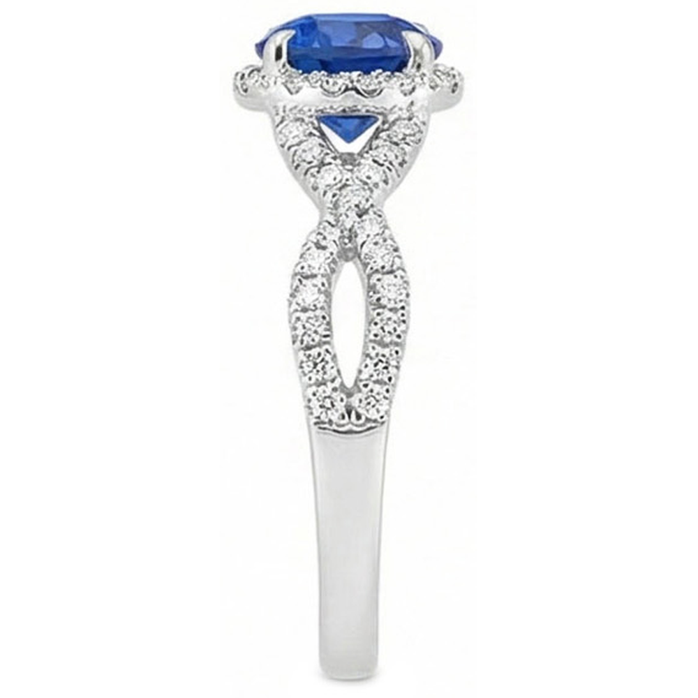 4.85 Ct Sri Lanka Blue Sapphire Halo Natural Earth Mined DIAMOND ( NOT LAB GROWN )s Ring White Gold