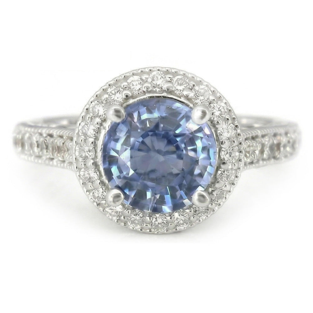 4.86 Ct Round Cut Ceylon Sapphire Natural Earth Mined Diamond Ring White Gold 14K
