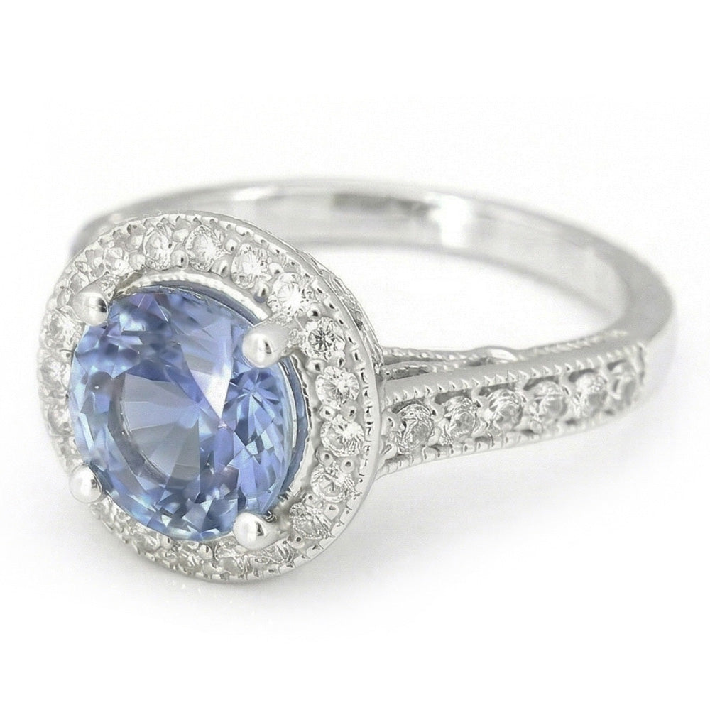 4.86 Ct Round Cut Ceylon Sapphire Natural Earth Mined Diamond Ring White Gold 14K