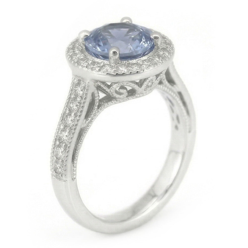 4.86 Ct Round Cut Ceylon Sapphire Natural Earth Mined Diamond Ring White Gold 14K