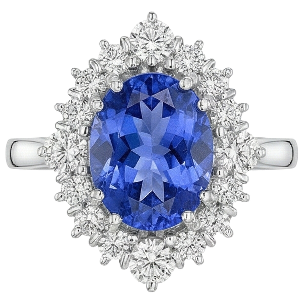 4.90 Ct Oval Tanzanite And Natural Earth Mined Diamonds Ring 14K Gold White