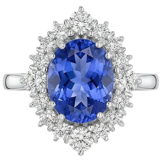 4.90 Ct Oval Tanzanite And Natural Earth Mined Diamonds Ring 14K Gold White