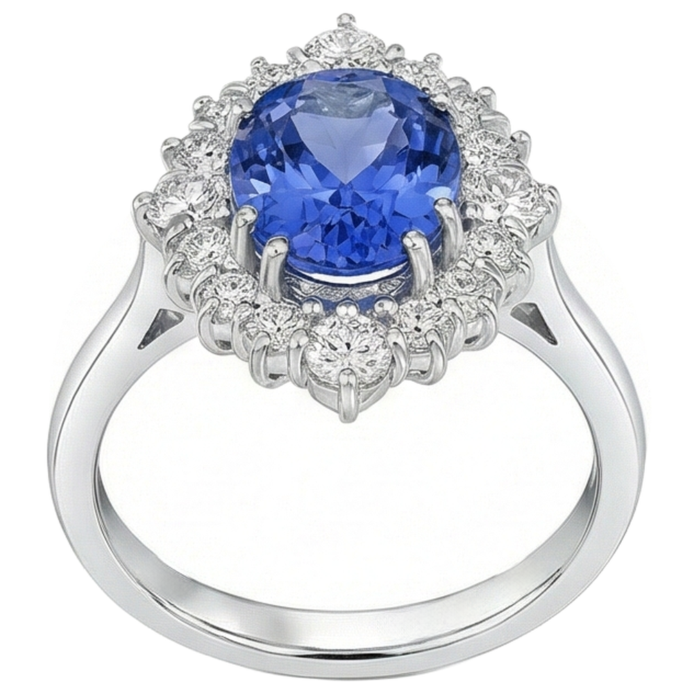 4.90 Ct Oval Tanzanite And Natural Earth Mined Diamonds Ring 14K Gold White