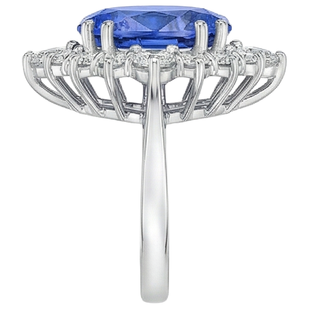 4.90 Ct Oval Tanzanite And Natural Earth Mined Diamonds Ring 14K Gold White