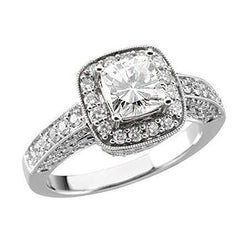 4 Carat Cushion Center Halo Genuine Diamond Antique Style Ring With Accents