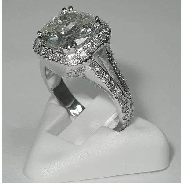 4 Carat Cushion Center Real Diamond Halo Ring White Gold Jewelry