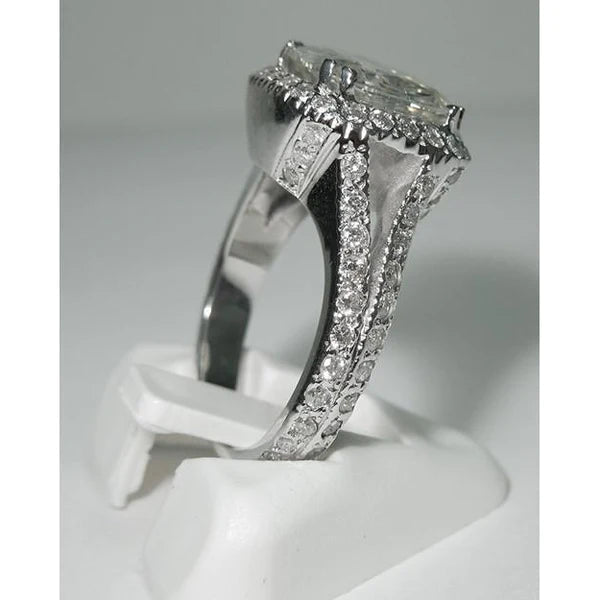 4 Carat Cushion Center Real Diamond Halo Ring White Gold Jewelry