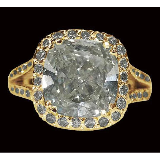 4 Carat Cushion Center Real Diamond Halo Ring White Gold Jewelry