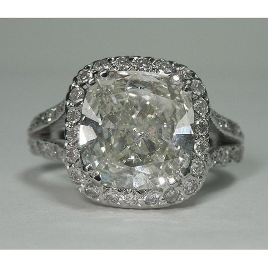 4 Carat Cushion Center Real Diamond Halo Ring White Gold Jewelry