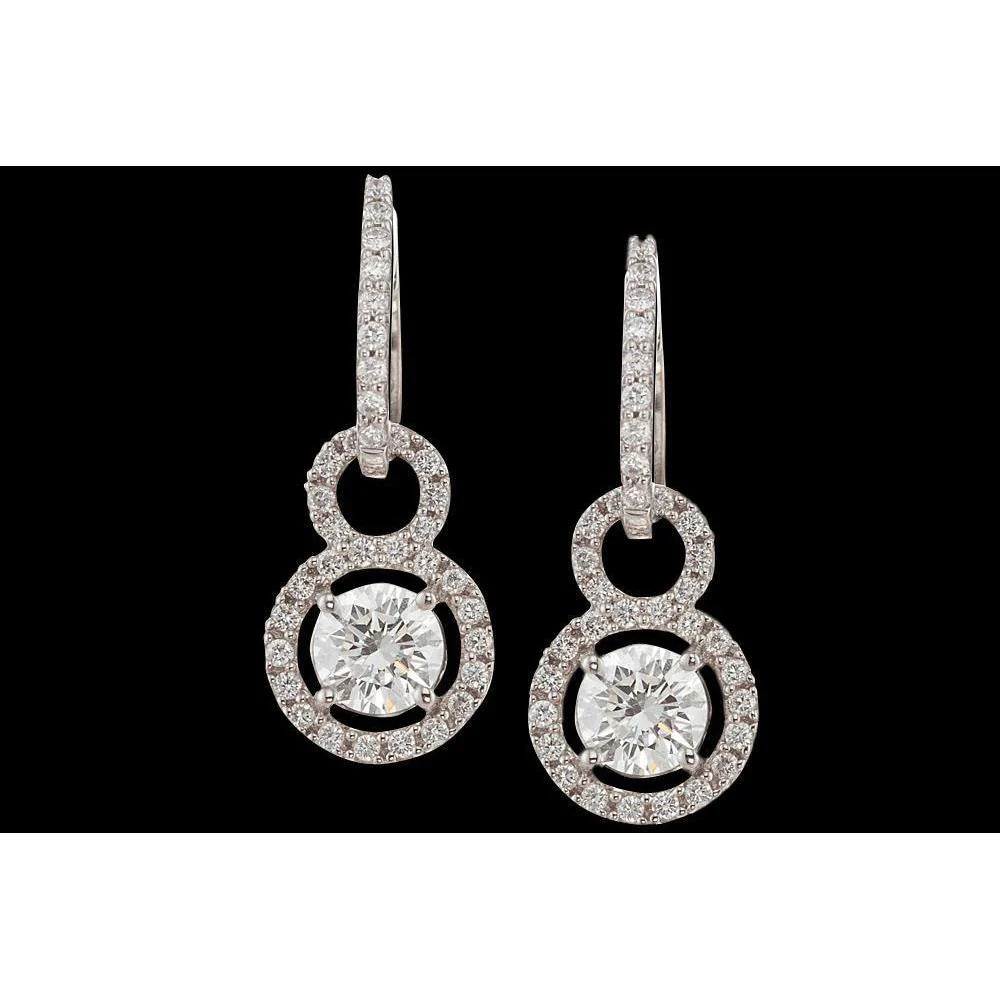 4 Carat Dangle Style Earring Hanging Wg Round Real Diamonds