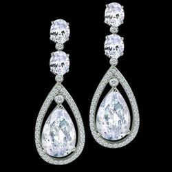 4 Carat Real Diamond Dangle Earring Pair Pear Diamond Drop Earring
