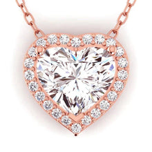 4 Carat Real Heart Shape Halo Diamond Slide Pendant Rose Gold 14K