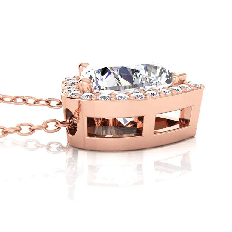 4 Carat Real Heart Shape Halo Diamond Slide Pendant Rose Gold 14K