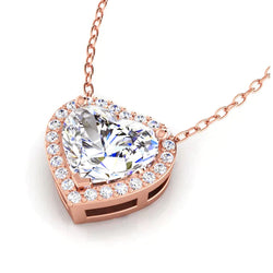 4 Carat Real Heart Shape Halo Diamond Pendant Rose Gold 14K