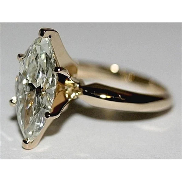 4 Carat Yellow Gold Marquise Genuine Diamond Ring