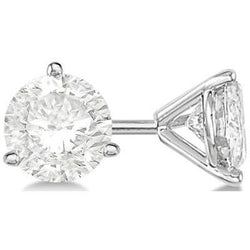 4 Carats 3 Prong Set Solitaire Round Natural Diamond Stud Earring