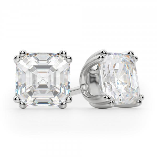 4 Carats Big Real Asscher Cut Diamond Stud Earring White Gold Fine Jewelry