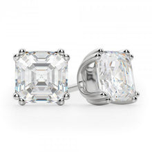 4 Carats Big Real Asscher Cut Diamond Stud Earring White Gold Fine Jewelry