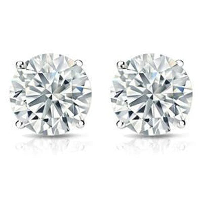 4 Carats Big Round Real Diamond Stud Earring White Solid Gold Fine Jewelry