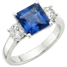 4 Carats Blue Ceylon Sapphire & Round Natural Earth Mined Diamond 3 Stone Ring Gold 14K