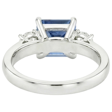 4 Carats Blue Ceylon Sapphire & Round Natural Earth Mined Diamond 3 Stone Ring Gold 14K