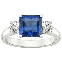 4 Carats Blue Ceylon Sapphire & Round Natural Earth Mined Diamond 3 Stone Ring Gold 14K
