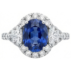 4 Carats Ceylon Sapphire And Natural Earth Mined DIAMOND ( NOT LAB GROWN )s Ring White Gold 14K