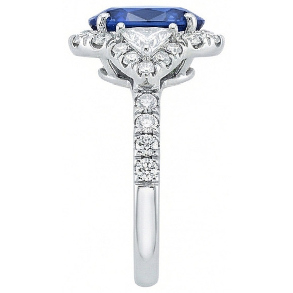 4 Carats Ceylon Sapphire And Natural Earth Mined DIAMOND ( NOT LAB GROWN )s Ring White Gold 14K