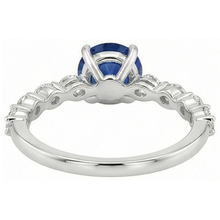 4 Carats Engagement Ring Round Ceylon Sapphire & Natural Earth Mined Diamond Marquise Gold