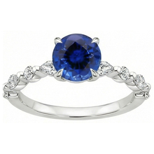 4 Carats Engagement Ring Round Ceylon Sapphire & Natural Earth Mined Diamond Marquise Gold
