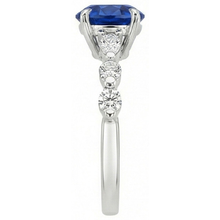 4 Carats Engagement Ring Round Ceylon Sapphire & Natural Earth Mined Diamond Marquise Gold