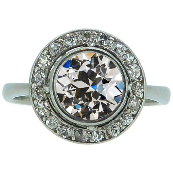 4 Carats Halo Anniversary Ring Old Cut Round Natural Diamond Bezel Set