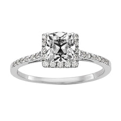 4 Carats Halo Cushion Old Cut Real Diamond Engagement Ring With Accents