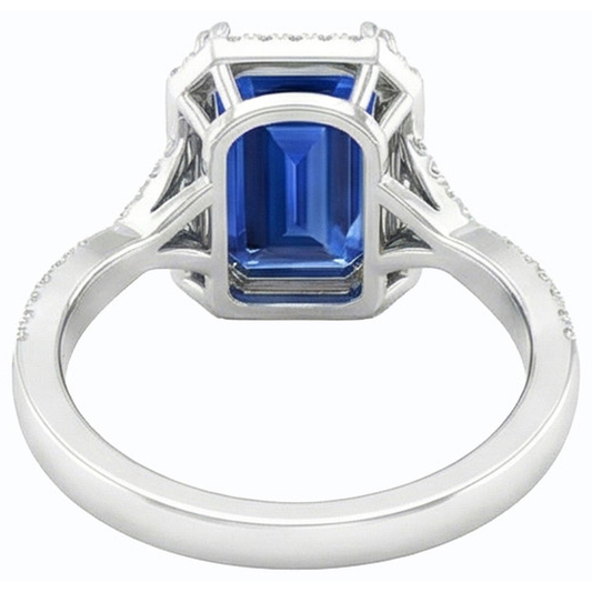 4 Carats Halo Emerald Sri Lankan Sapphire & Natural Earth Mined Diamond Ring Gold
