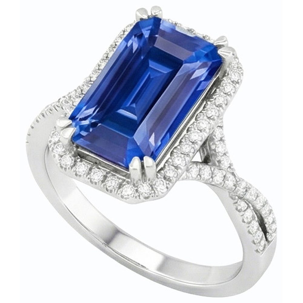 4 Carats Halo Emerald Sri Lankan Sapphire & Natural Earth Mined Diamond Ring Gold