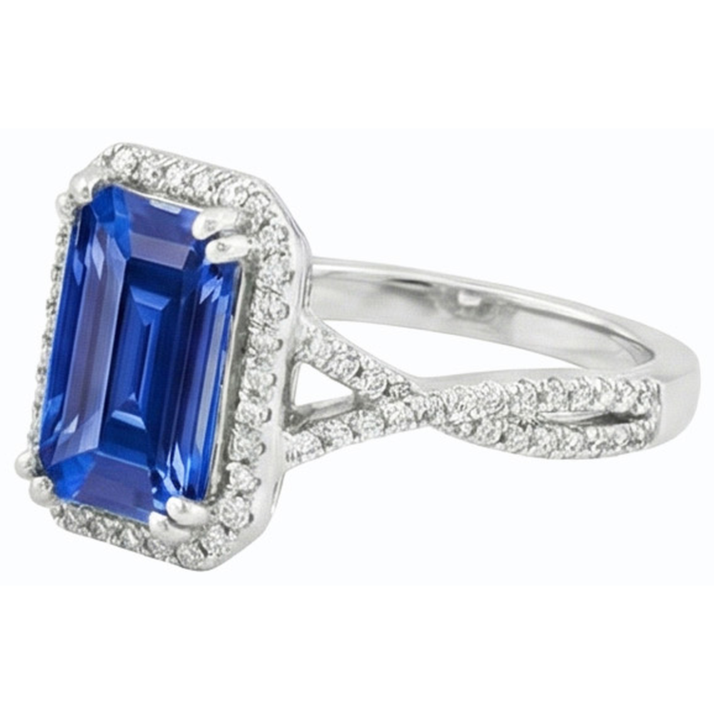4 Carats Halo Emerald Sri Lankan Sapphire & Natural Earth Mined Diamond Ring Gold