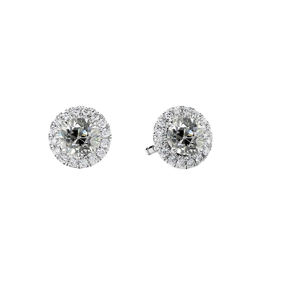 4 Carats Halo Stud Earrings Old Miner Natural Earth Mined Diamonds White Gold 14K Jewellery