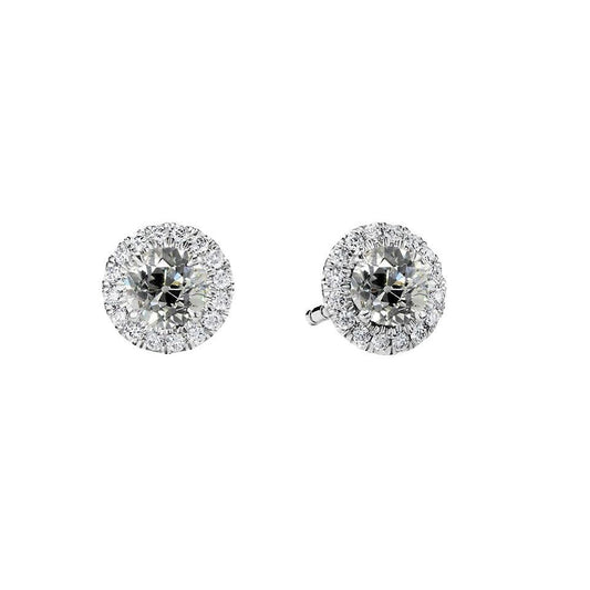 4 Carats Halo Stud Earrings Old Miner Natural Diamonds White Gold 14K Jewelry