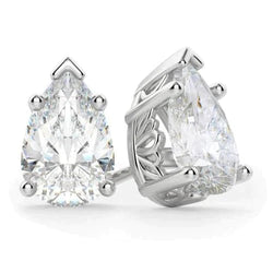4 Carats Pear Cut Real Diamond Women Stud Earring Crown Setting