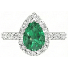4 Carats Pear Green Emerald & Round Natural Earth Mined Diamond Gemstone Ring White Gold 14K