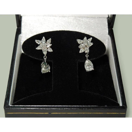 4 Carats Pear Shape Marquise Natural Diamond Dangle Hanging Earrings
